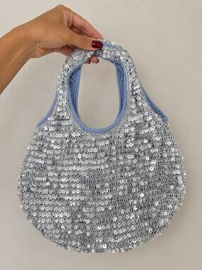 Silver Sequin Mini Shoulder Bag